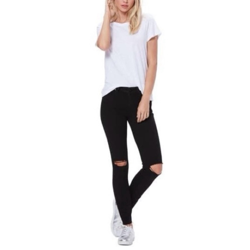 PAIGE Black Ripped Knee Skinny Jeans